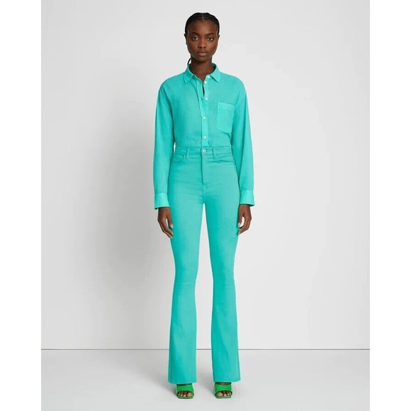 7 For All Mankind Size 26 Ultra High Rise Skinny Boot Jeans Atlantis Green Denim - Picture 3 of 13